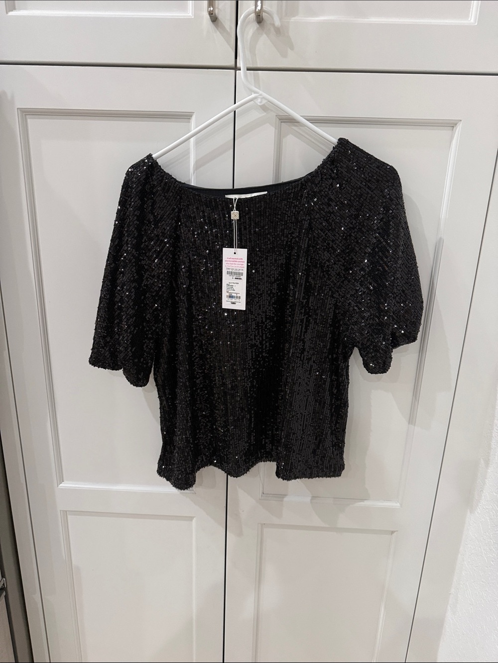 Lilly Pulitzer Black Sequin Puff-Sleeve Top